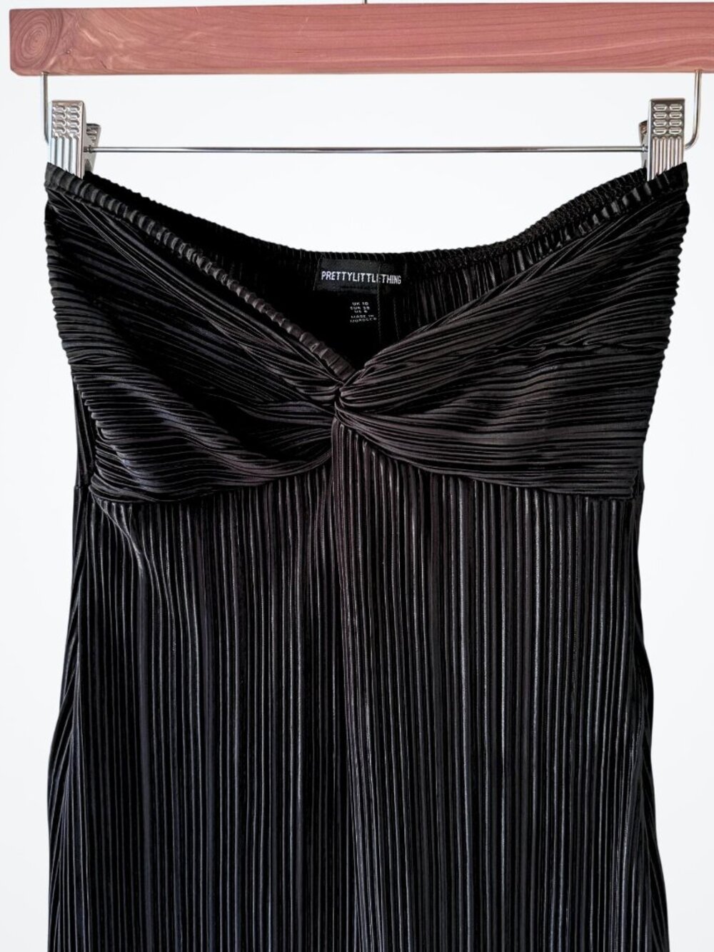 PrettyLittleThing Dress Size 6 Black Plisse Bandeau Bodycon Mini Glam - Picture 5 of 10